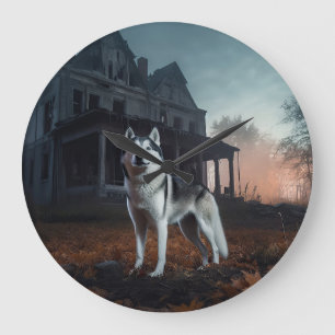 Siberian Husky Halloween Scary Large Clock