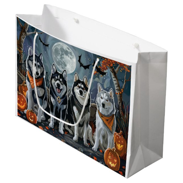 Siberian Husky Halloween Spooky  Large Gift Bag (Front Angled)