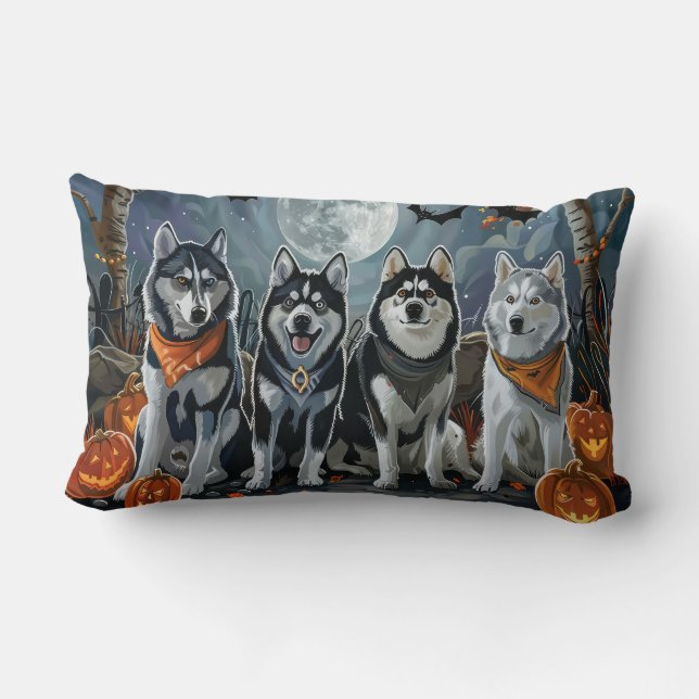 Siberian Husky Halloween Spooky  Lumbar Pillow (Back)