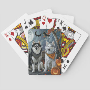 Siberian Husky Halloween Spooky Poker Cards
