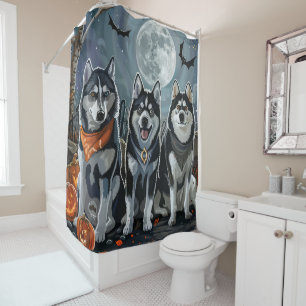 Siberian Husky Halloween Spooky Shower Curtain