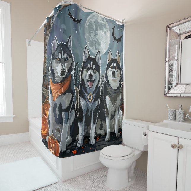 Siberian Husky Halloween Spooky  Shower Curtain (In Situ)