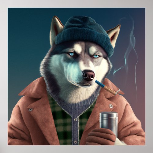 Siberian Husky Hipster Dog Poster