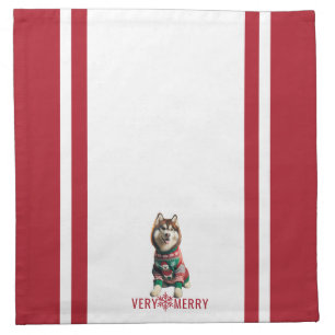 Siberian Husky Holiday Cloth Napkin