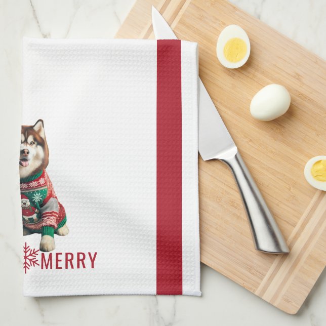 Siberian Husky Holiday Kitchen Towel (Quarter Fold)
