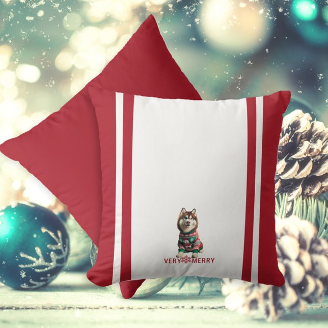 Siberian Husky Holiday Throw Pillow (The front and back of the Siberian Husky throw pillow)