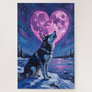 Siberian Husky Howling at the Valentine's Heart Jigsaw Puzzle