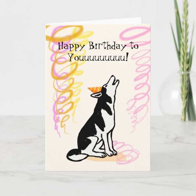 Siberian husky howling happy birthday thank you card (Front)