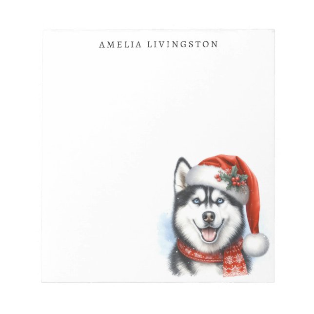 Siberian Husky in a Santa Hat Personalized Notepad (Front)