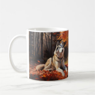 Siberian Husky in Autumn Leaves Fall Inspire  Coffee Mug