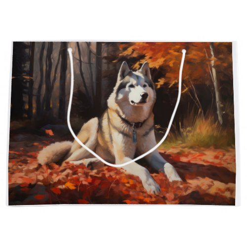 Siberian Husky in Autumn Leaves Fall Inspire  Large Gift Bag