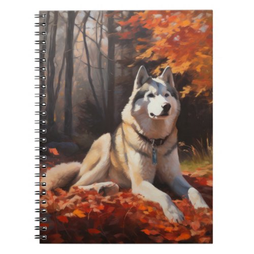 Siberian Husky in Autumn Leaves Fall Inspire  Notebook