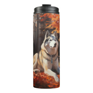 Siberian Husky in Autumn Leaves Fall Inspire Thermal Tumbler