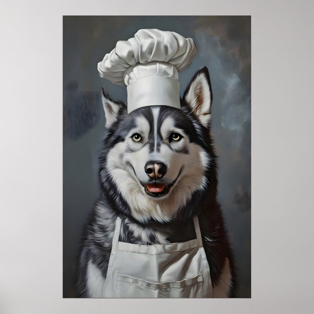 Siberian Husky In Chefs Hat Poster, Pet Poster (Front)