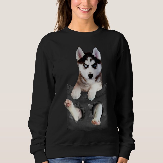 Siberian Husky In Pocket Puppy Sweatshirt (Front)