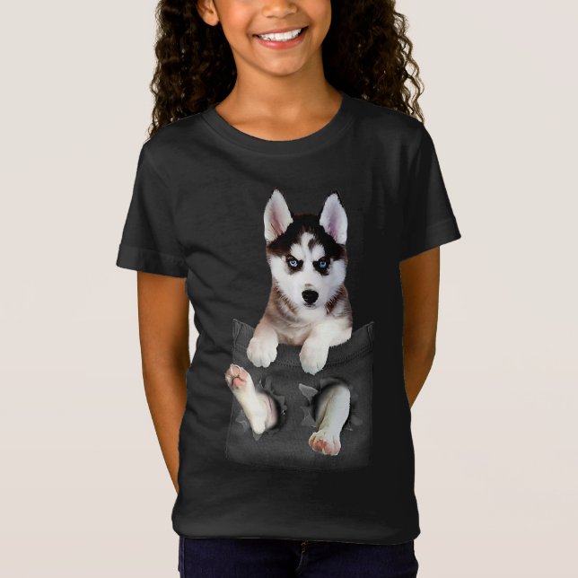 Siberian Husky In Pocket Puppy T-Shirt (Front)
