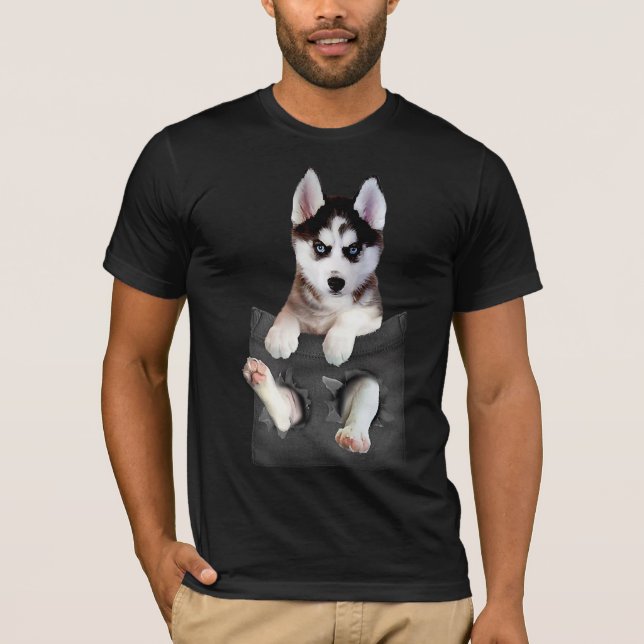 Siberian Husky In Pocket Puppy T-Shirt (Front)