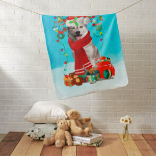 siberian husky in snow with Christmas gifts  Baby Blanket