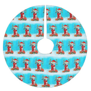 siberian husky in snow with Christmas gifts Brushed Polyester Tree Skirt