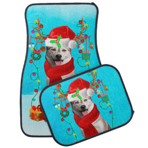 siberian husky in snow with Christmas gifts Car Floor Mat