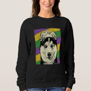 Siberian Husky Jester Mardi Gras Dog Mom or Dad Sweatshirt