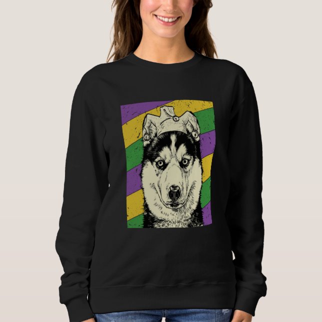 Siberian Husky Jester Mardi Gras Dog Mom or Dad Sweatshirt (Front)