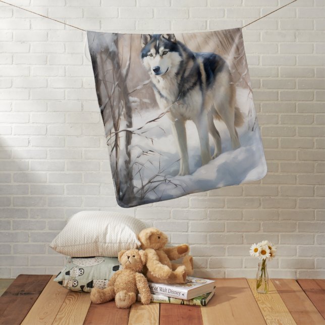 Siberian Husky Let It Snow Christmas Baby Blanket (In Situ)
