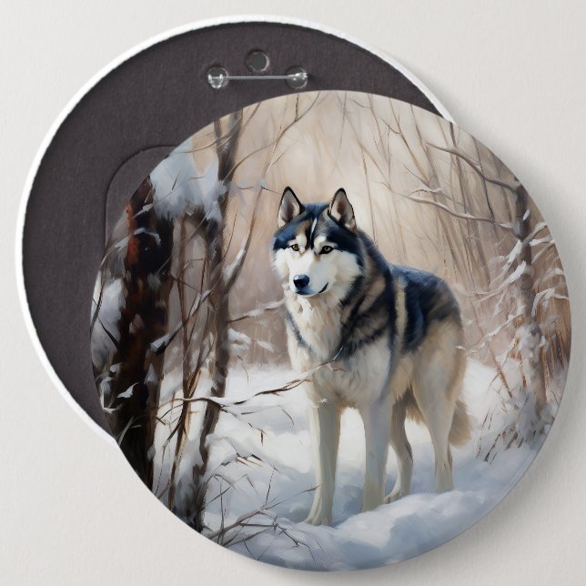 Siberian Husky Let It Snow Christmas Button (Front & Back)