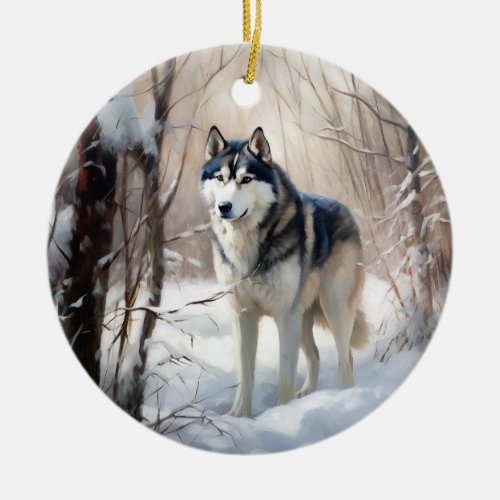 Siberian Husky Let It Snow Christmas Ceramic Ornament