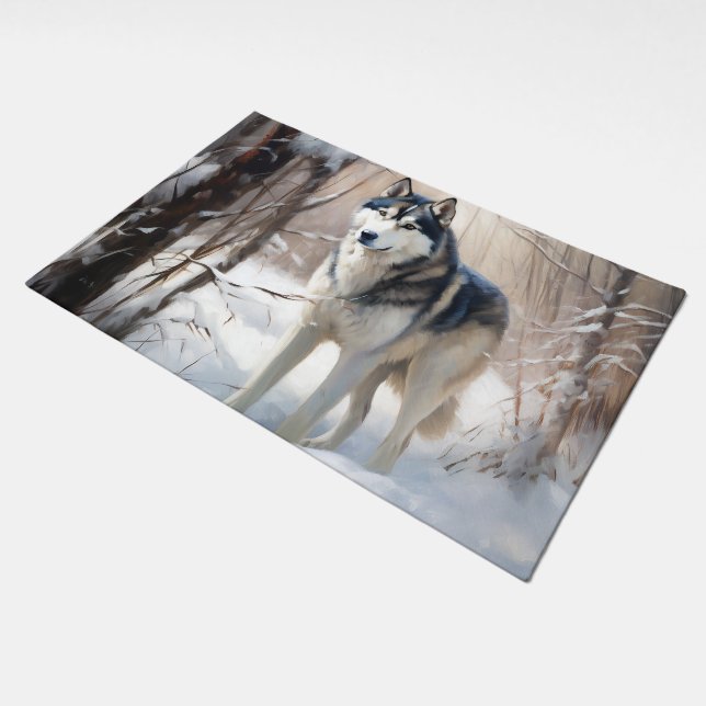 Siberian Husky Let It Snow Christmas Doormat (Angled)