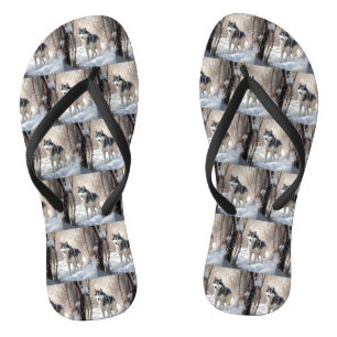 Siberian Husky Let It Snow Christmas Flip Flops