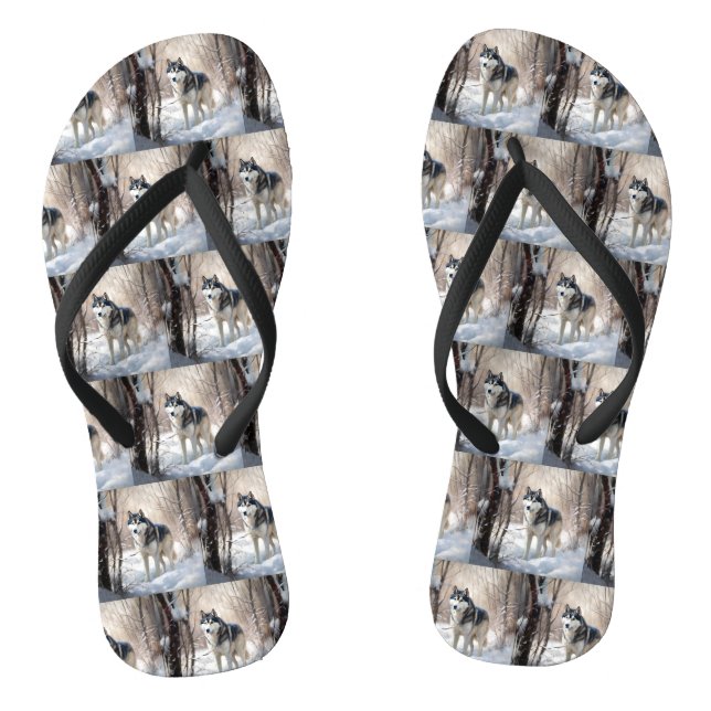 Siberian Husky Let It Snow Christmas Flip Flops (Footbed)