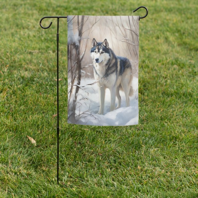 Siberian Husky Let It Snow Christmas Garden Flag (In SItu)
