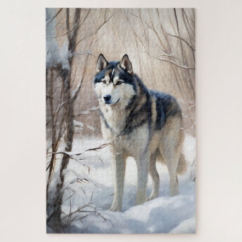 Siberian Husky Let It Snow Christmas Jigsaw Puzzle