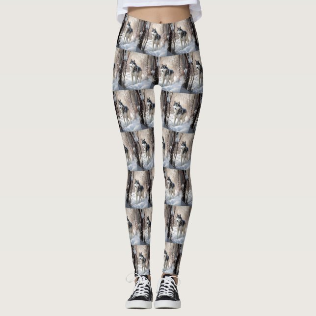 Siberian Husky Let It Snow Christmas Leggings (Front)
