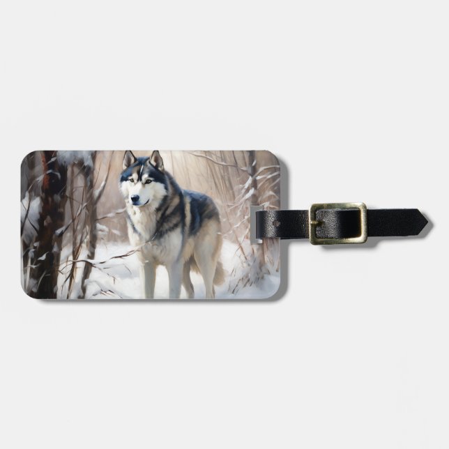 Siberian Husky Let It Snow Christmas Luggage Tag (Front Horizontal)
