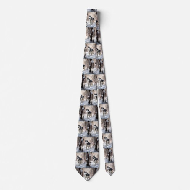 Siberian Husky Let It Snow Christmas Neck Tie (Front)