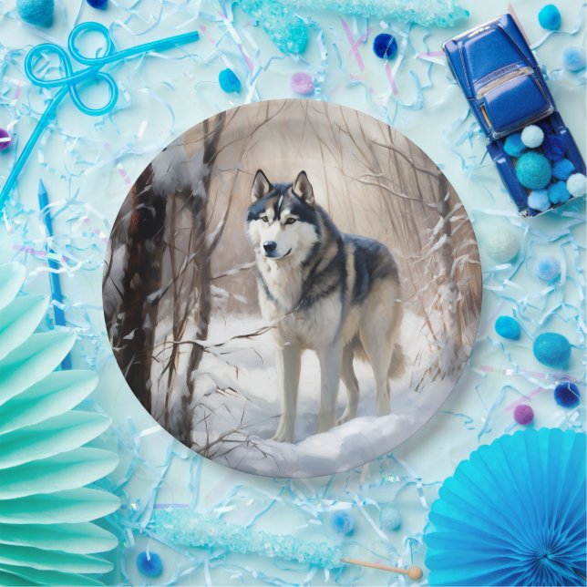 Siberian Husky Let It Snow Christmas Paper Plates (Party)