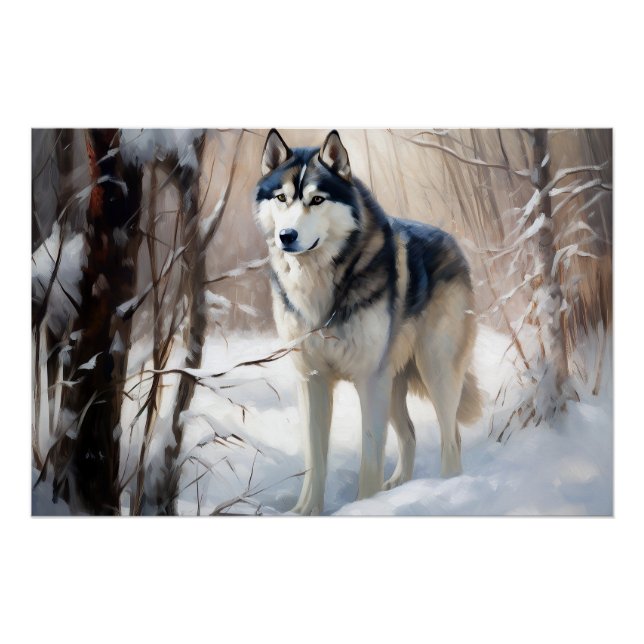 Siberian Husky Let It Snow Christmas Poster (Front)