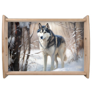 Siberian Husky Let It Snow Christmas Serving Tray