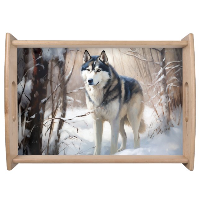 Siberian Husky Let It Snow Christmas Serving Tray (Front)