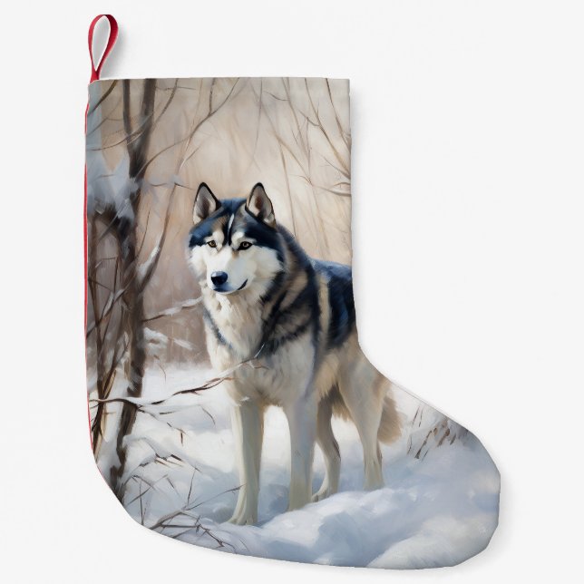 Siberian Husky Let It Snow Christmas Small Christmas Stocking (Front)