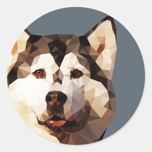 Siberian Husky Low Poly Art Classic Round Sticker (Front)