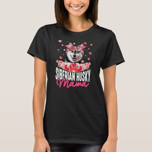 Siberian Husky Mama Flower Bandana Dog Lover T_Shirt