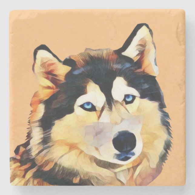 Siberian Husky Marble Stone Coaster (Front)
