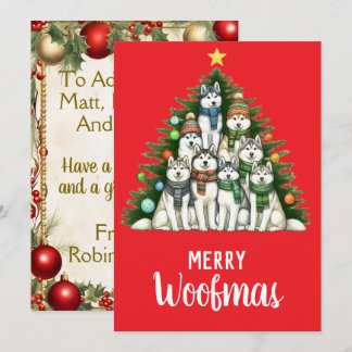 Siberian Husky Merry Woofmas Christmas Tree Holiday Card