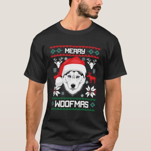 Siberian Husky Merry Woofmas For T_Shirt