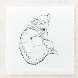 Siberian Husky, Minimalist Dog Illustration Glass Coaster