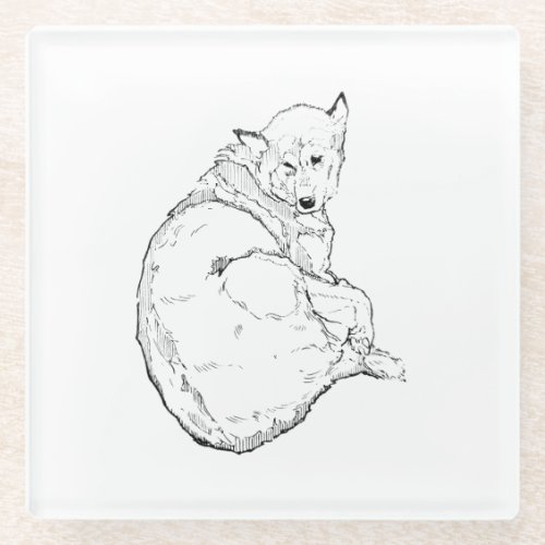 Siberian Husky, Minimalist Dog Illustration Glass Coaster