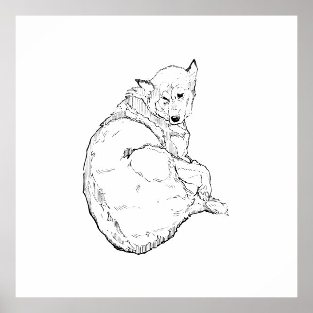 Siberian Husky, Minimalist Dog Illustration Wall  Poster (Front)